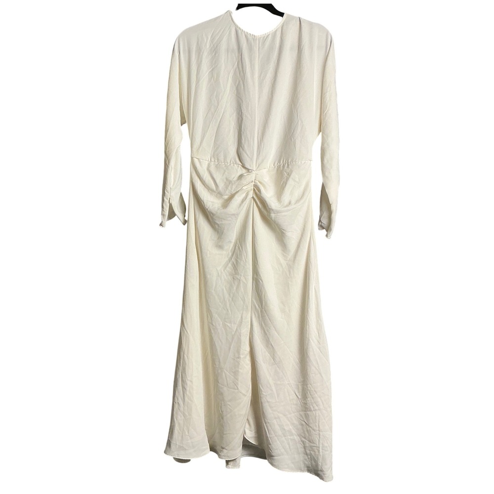 Mango Women's Midi Dress, Long Sleeve, Ruched, Cream, Formal, Career, Medium